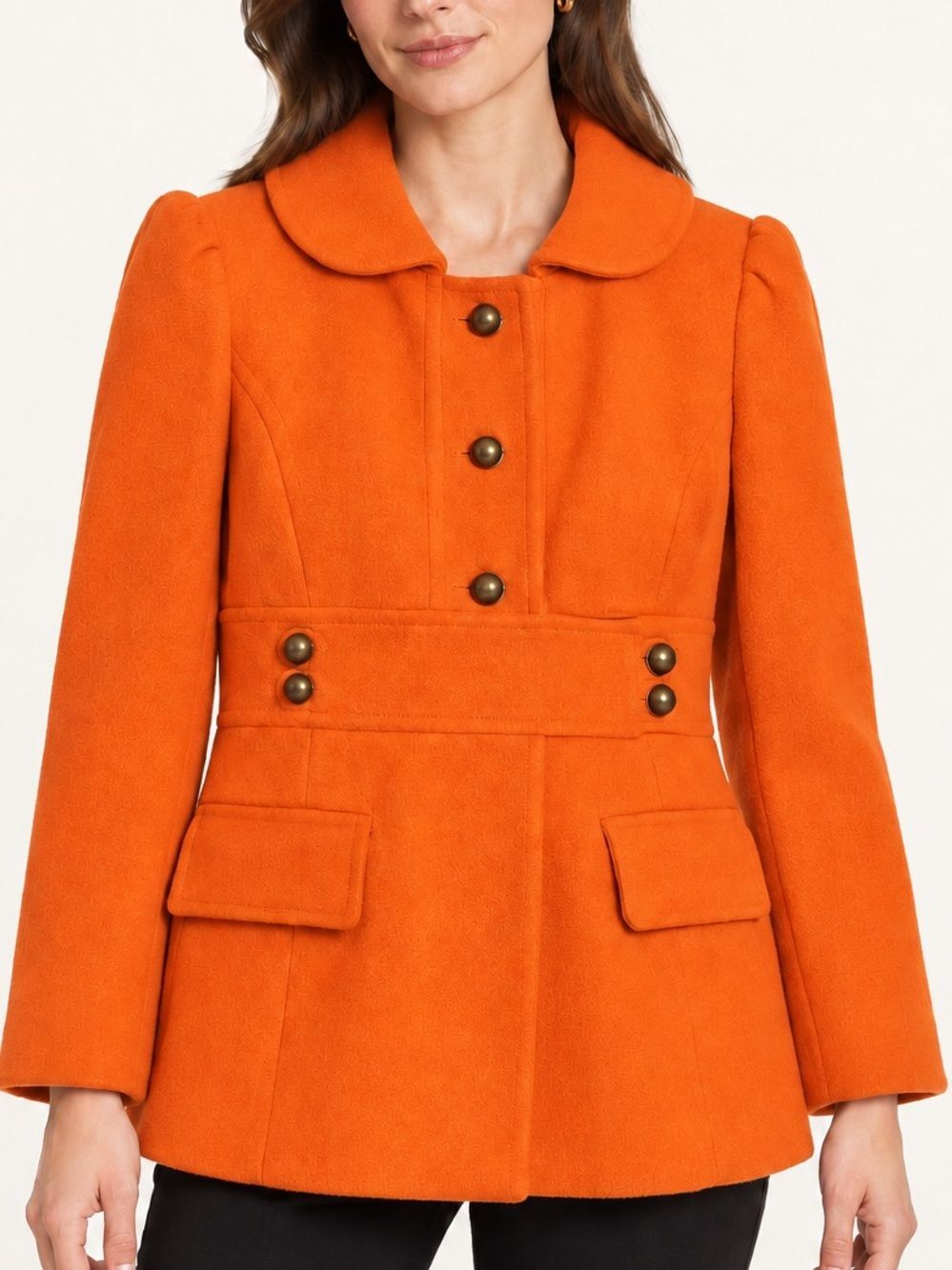 Milly for Bergdorf Goodman Orange Wool Blend Pea Coat Women's Sz.6